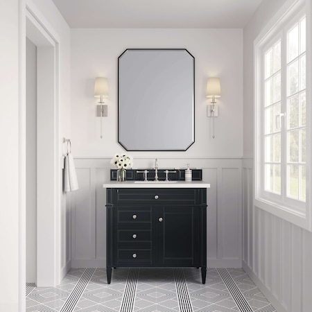 James Martin Vanities Brittany 36in Single Vanity, Black Onyx w/ 3 CM White Zeus Quartz Top 650-V36-BKO-3WZ